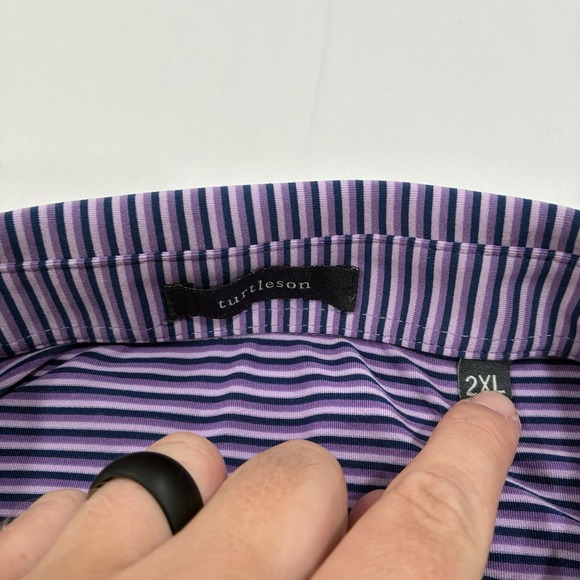 Turtleson Polo Shirt Mens XXL 2XL Purple Striped Golf Logo Performance Stretch - Picture 4 of 9